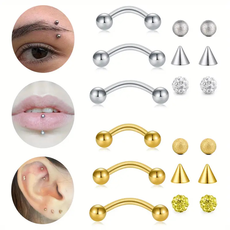 Body Jewelry Replacement Ball - 3pcs 16G acier inoxydable courbé Barbell