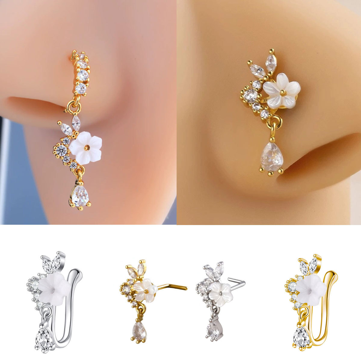 Anneau de nez fleur dorée avec - Body Jewelry Surgical Steel avis et prix