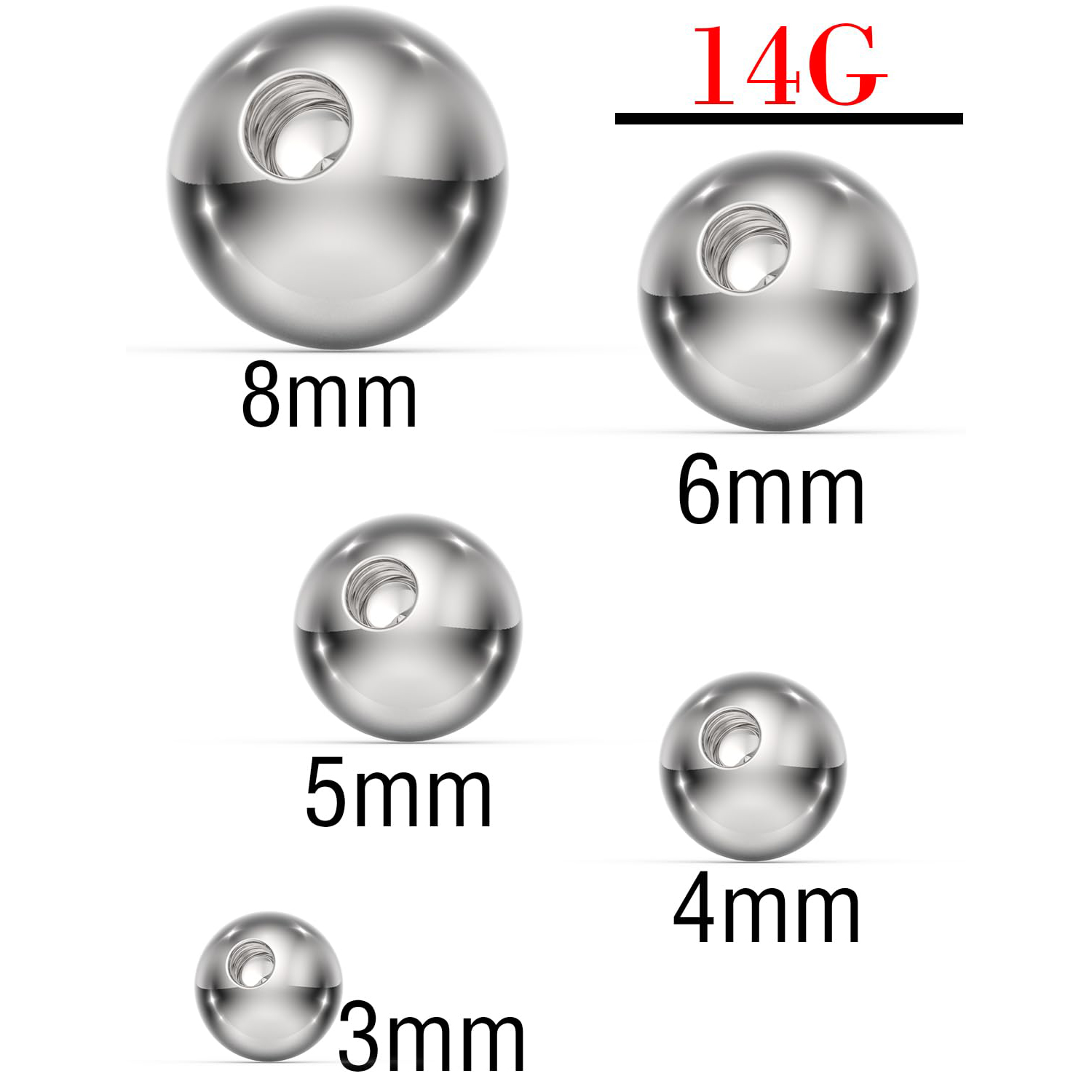 14G 3mm 4mm 5mm 6mm 8mm extéri - Body Jewelry Replacement Ball avis et prix