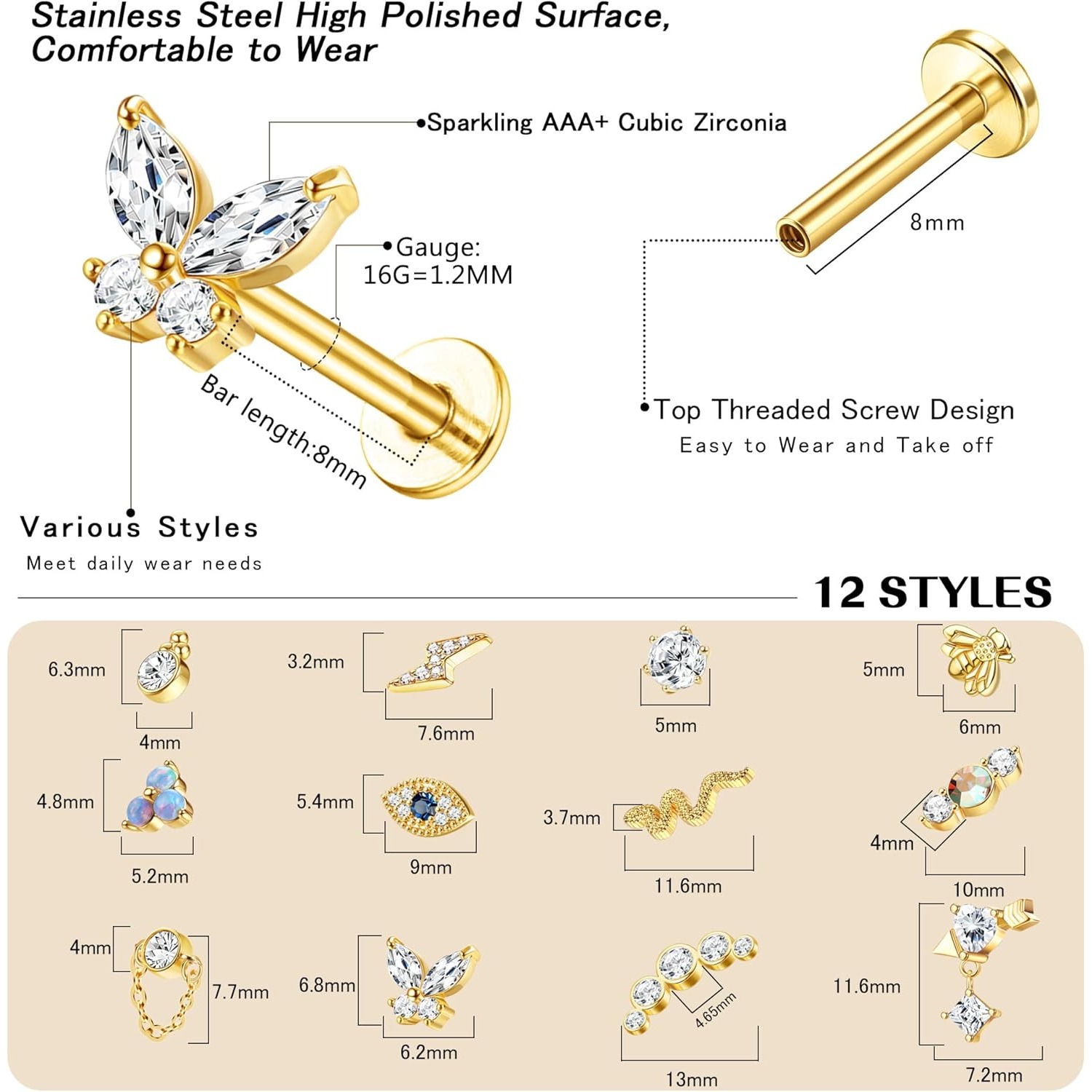 Bobisty 1 pièce boucles d'orei - Body Jewelry Surgical Steel avis et prix